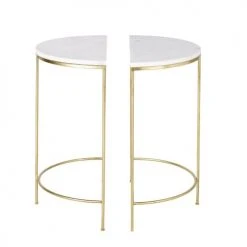 Maisons Du Monde 2 Tables De Chevet En Métal Doré Et Marbre Blanc