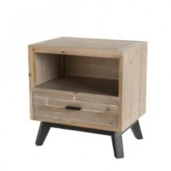 MACABANE Tables De Chevet Chevet 1 Tiroir 1 Niche Beige Pieds En Sapin Noir