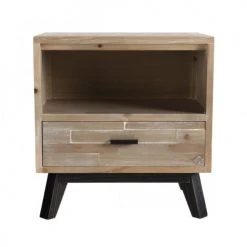 MACABANE Tables De Chevet Chevet 1 Tiroir 1 Niche Beige Pieds En Sapin Noir -Surmatelas Soldes Magasin chevet 1 tiroir 1 niche beige pieds en sapin noir 4