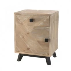 MACABANE Tables De Chevet Chevet 1 Tiroir 1 Porte Beige Pieds En Sapin Noir