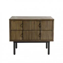 MACABANE Tables De Chevet Chevet 2 Tiroirs Acacia Pieds Métal Noir -Surmatelas Soldes Magasin chevet 2 tiroirs acacia pieds metal noir 4