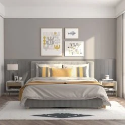 Homcom Tables De Chevet Chevet Design Scandinave Avec Niche Blanc Aspect Chêne Clair -Surmatelas Soldes Magasin chevet design scandinave avec niche blanc aspect chene clair 2