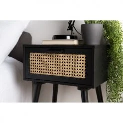 MACABANE Tables De Chevet Chevet En Bois 1 Tiroir Cannage Noir -Surmatelas Soldes Magasin chevet en bois 1 tiroir cannage noir 2