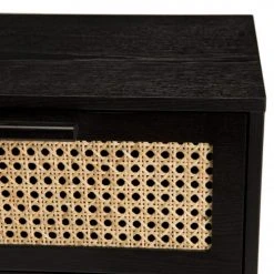 MACABANE Tables De Chevet Chevet En Bois 1 Tiroir Cannage Noir -Surmatelas Soldes Magasin chevet en bois 1 tiroir cannage noir 3