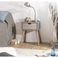 MACABANE Tables De Chevet Chevet En Pin Gris 1 Tiroir Beige -Surmatelas Soldes Magasin chevet en pin gris 1 tiroir beige 1