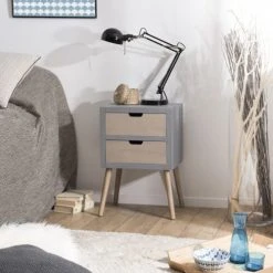 MACABANE Tables De Chevet Chevet En Pin Gris 2 Tiroirs Beige -Surmatelas Soldes Magasin chevet en pin gris 2 tiroirs beige 1