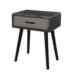 MACABANE Tables De Chevet Chevet En Pin Noir 1 Tiroir Motifs Noirs Et Blancs