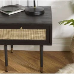 MACABANE Tables De Chevet Chevet Noir 1 Tiroir Cannage -Surmatelas Soldes Magasin chevet noir 1 tiroir cannage 2