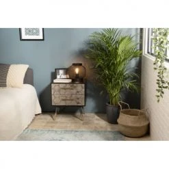 MACABANE Tables De Chevet Chevet Noir 2 Tiroirs En Sapin Marqueté Pieds Métal Doré -Surmatelas Soldes Magasin chevet noir 2 tiroirs en sapin marquete pieds metal dore 1