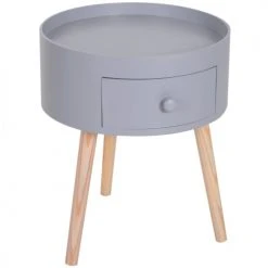 Homcom Tables De Chevet Chevet Table De Nuit Ronde 1 Tiroir Design Scandinave Bicolore