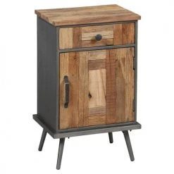 Altobuy Tables De Chevet LEONARD - Table De Chevet En Bois Massif Et Métal Gris