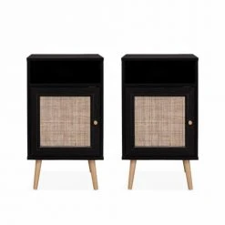 Alice's Garden Lot De 2 Tables De Chevet En Cannage Noir -Surmatelas Soldes Magasin lot de 2 tables de chevet en cannage noir 3