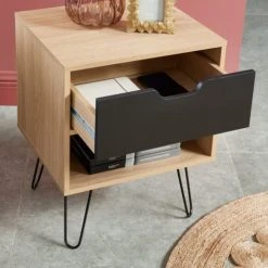 Baita Lot De 2 Tables De Chevet Noir Et Effet Chêne 1 Tiroir -Surmatelas Soldes Magasin lot de 2 tables de chevet noir et effet chene 1 tiroir 2