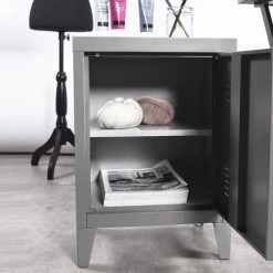 Urban Meuble Tables De Chevet Meuble De Rangement De Chevet En Métal De Style Industriel Gris -Surmatelas Soldes Magasin meuble de rangement de chevet en metal de style industriel gris 4