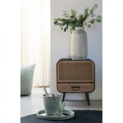 LANADECO Tables De Chevet Table 1 Tiroir Métal Noir Bois Naturel -Surmatelas Soldes Magasin table 1 tiroir metal noir bois naturel 1