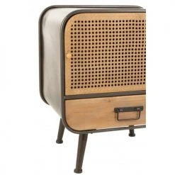 LANADECO Tables De Chevet Table 1 Tiroir Métal Noir Bois Naturel -Surmatelas Soldes Magasin table 1 tiroir metal noir bois naturel 4