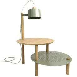 DIZY Design Tables De Chevet Good Is Beautiful Table D'appoint Avec Plateaux Décalés, Lampe En Chêne & Métal Noir -Surmatelas Soldes Magasin table d appoint avec plateaux decales lampe en chene metal vert 5