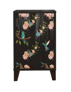 RNT By Really Nice Things Tables De Chevet Table De Bois Pin Massif Imprimé Florale Sur Fond Noir Colibri