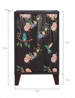 RNT By Really Nice Things Tables De Chevet Table De Bois Pin Massif Imprimé Florale Sur Fond Noir Colibri -Surmatelas Soldes Magasin table de bois pin massif imprime florale sur fond noir colibri 4