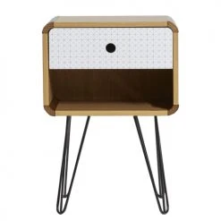 HOMN Tables De Chevet Table De Chevet 1 Tiroir, Couleur Chêne, Pieds En Métal En Noir -Surmatelas Soldes Magasin table de chevet 1 tiroir couleur chene pieds en metal en noir 3