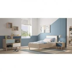 Meubletmoi Tables De Chevet Table De Chevet 1 Tiroir Décor Chêne Et Bleu -Surmatelas Soldes Magasin table de chevet 1 tiroir decor chene et bleu 1