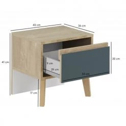 Meubletmoi Tables De Chevet Table De Chevet 1 Tiroir Décor Chêne Et Bleu -Surmatelas Soldes Magasin table de chevet 1 tiroir decor chene et bleu 3