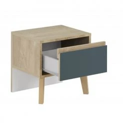 Meubletmoi Tables De Chevet Table De Chevet 1 Tiroir Décor Chêne Et Bleu -Surmatelas Soldes Magasin table de chevet 1 tiroir decor chene et bleu 4