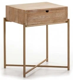 Thai Natura Tables De Chevet Table De Chevet 1 Tiroir En Bois Cérusé Structure Doré