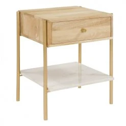 Rendez Vous Déco Tables De Chevet Table De Chevet 1 Tiroir En Bois De Manguier Et Marbre -Surmatelas Soldes Magasin table de chevet 1 tiroir en bois de manguier et marbre 4