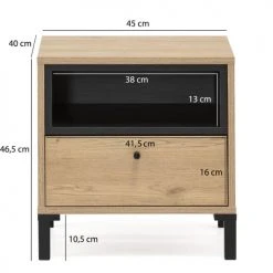 HOMN Tables De Chevet Table De Chevet 1 Tiroir Et 1 Niche, Couleur Bois Et Noire -Surmatelas Soldes Magasin table de chevet 1 tiroir et 1 niche couleur bois et noire 3