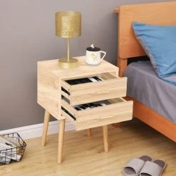 Toilinux Tables De Chevet Table De Chevet 2 Tiroirs 45x35x60cm Marron -Surmatelas Soldes Magasin table de chevet 2 tiroirs 45x35x60cm marron 1