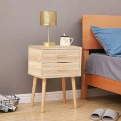 Toilinux Tables De Chevet Table De Chevet 2 Tiroirs 45x35x60cm Marron -Surmatelas Soldes Magasin table de chevet 2 tiroirs 45x35x60cm marron 2