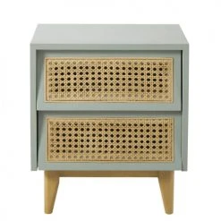 Maisons Du Monde Tables De Chevet Table De Chevet 2 Tiroirs Bleu Gris Cannage En Rotin