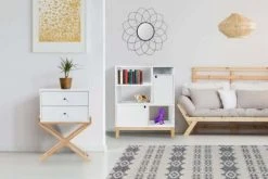 ReCollection Tables De Chevet Table De Chevet 2 Tiroirs Couleur Blanc Et Bois Clair -Surmatelas Soldes Magasin table de chevet 2 tiroirs couleur blanc et bois clair 1