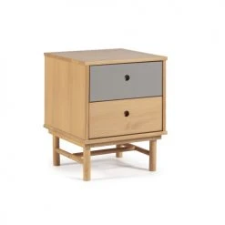 HOMN Tables De Chevet Table De Chevet 2 Tiroirs Couleur Bois Et Gris, Bois Massif