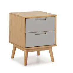 HOMN Tables De Chevet Table De Chevet 2 Tiroirs Couleur Bois Et Gris, Bois Massif