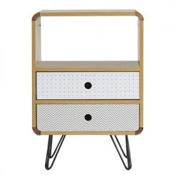 HOMN Tables De Chevet Table De Chevet 2 Tiroirs, Couleur Chêne, Pieds En Métal Noir -Surmatelas Soldes Magasin table de chevet 2 tiroirs couleur chene pieds en metal noir 2