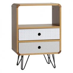 HOMN Tables De Chevet Table De Chevet 2 Tiroirs, Couleur Chêne, Pieds En Métal Noir