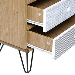 HOMN Tables De Chevet Table De Chevet 2 Tiroirs, Couleur Chêne, Pieds En Métal Noir -Surmatelas Soldes Magasin table de chevet 2 tiroirs couleur chene pieds en metal noir 4