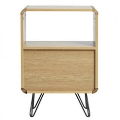 HOMN Tables De Chevet Table De Chevet 2 Tiroirs, Couleur Chêne, Pieds En Métal Noir -Surmatelas Soldes Magasin table de chevet 2 tiroirs couleur chene pieds en metal noir 5