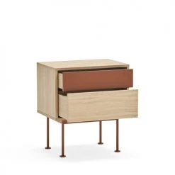 TEULAT Tables De Chevet Table De Chevet 2 Tiroirs En Bois Et Métal Rouge Brique -Surmatelas Soldes Magasin table de chevet 2 tiroirs en bois et metal rouge brique 1