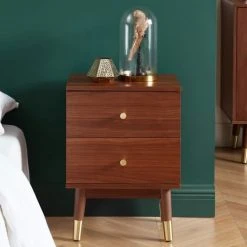 Drawer Tables De Chevet Table De Chevet 2 Tiroirs En Bois Foncé -Surmatelas Soldes Magasin table de chevet 2 tiroirs en bois fonce 1