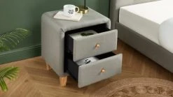 Homifab Tables De Chevet Table De Chevet 2 Tiroirs En Tissu Gris Clair -Surmatelas Soldes Magasin table de chevet 2 tiroirs en tissu gris clair 2