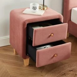 Homifab Tables De Chevet Table De Chevet 2 Tiroirs En Velours Rose Blush -Surmatelas Soldes Magasin table de chevet 2 tiroirs en velours rose blush 3