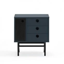 TEULAT Tables De Chevet Table De Chevet 2 Tiroirs Et 1 Porte En En Bleu Foncé Et Noir -Surmatelas Soldes Magasin table de chevet 2 tiroirs et 1 porte en en bleu fonce et noir 3