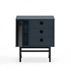 TEULAT Tables De Chevet Table De Chevet 2 Tiroirs Et 1 Porte En En Bleu Foncé Et Noir -Surmatelas Soldes Magasin table de chevet 2 tiroirs et 1 porte en en bleu fonce et noir 4