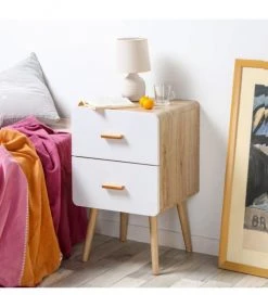 Casâme Tables De Chevet Table De Chevet 2 Tiroirs Façades Blanches H64.2 Cm -Surmatelas Soldes Magasin table de chevet 2 tiroirs facades blanches h64 2 cm 1