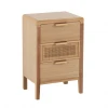 Meubles & Design Tables De Chevet Table De Chevet 3 Tiroirs En Bois Et Rotin -Surmatelas Soldes Magasin table de chevet 3 tiroirs en bois et rotin