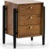 Thai Natura Tables De Chevet Table De Chevet 3 Tiroirs En Bois Foncé Et Doré