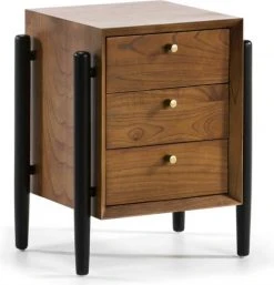 Thai Natura Tables De Chevet Table De Chevet 3 Tiroirs En Bois Foncé Et Doré